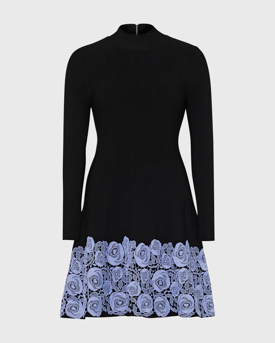 Khai Ribbed Lace-Trim Mini Dress